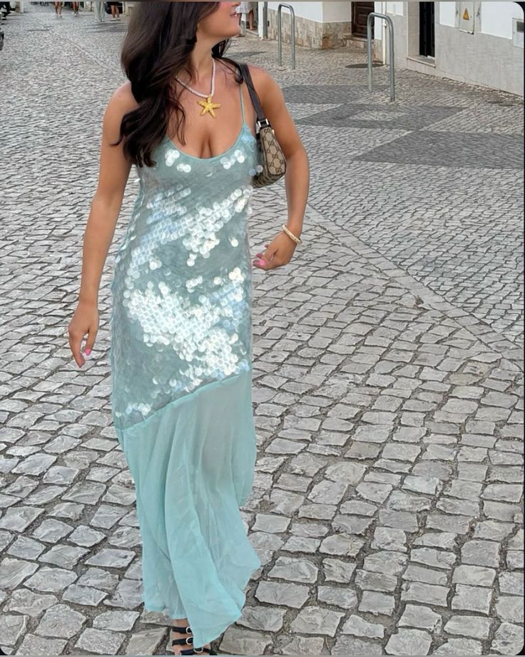 Elegant Mermaid Spaghetti Straps Blue Sequins Long Prom Dresses For Teens Evening Outfits Graduation Formal Dress N1092