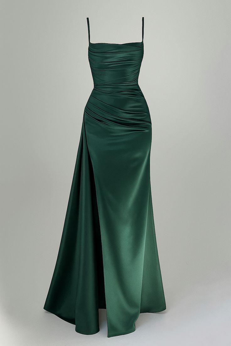 Modest Night Aesthetic Mermaid Spaghetti Straps Green Satin College Formal Outfit Long Prom Graduation Dresses For Teens N1132