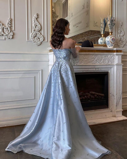 Customized Mermaid Prom Dresses Floor-Length Strapless Full Sleeve Evening Gown Simple Fashion Graduation Gown N885