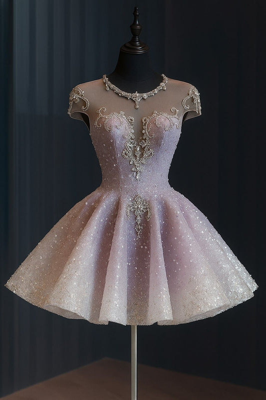Glitter Ball Gown Scoop Ombre Pink Gradient Colors Mini Short Hoco 19th Birthday Dress Homecoming Dresses RB4138