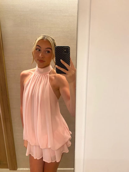 Unique Homecoming Dresses Outfit inspo A Line Halter Pink Chiffon For Girls 17th Birthday Cocktail Dress Ideas Outfits RB8194