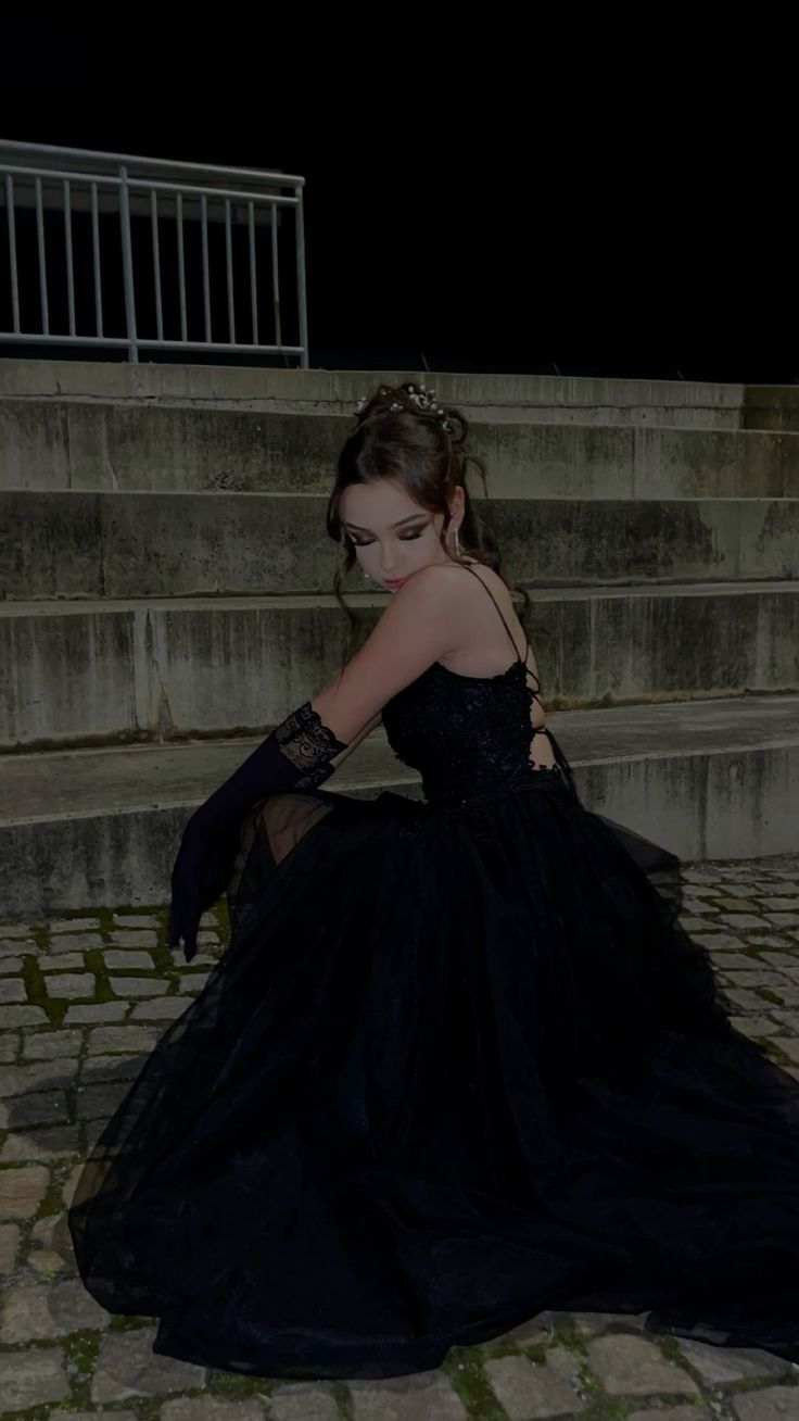 Retro A Line Spaghetti Straps Black Lace Tulle Prom Dress Fashion Aesthetic For Teens Formal Dresses Party Outfits Prom Gown AB1145