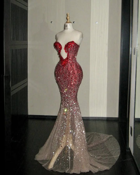 Sparkly Mermaid Sweetheart Red Sequin For Women Party Dresses Long Formal Prom Dress Inspo 22th Birthday Gown AB1384