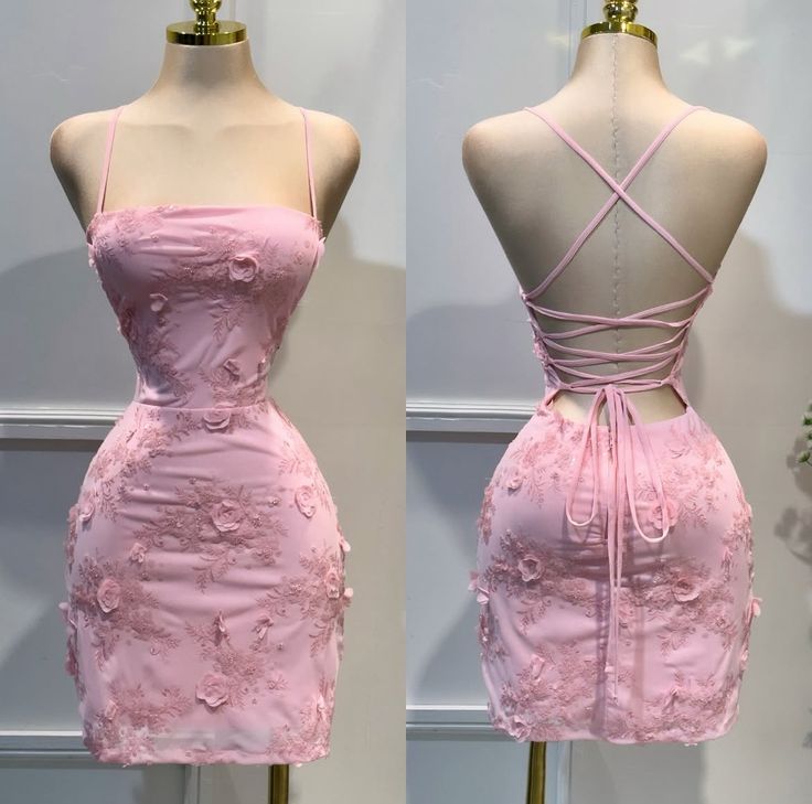 Sexy Sheath Spaghetti Strap Pink Backless 17th Birthday Homecoming Dress Graduation Outfits RB6902