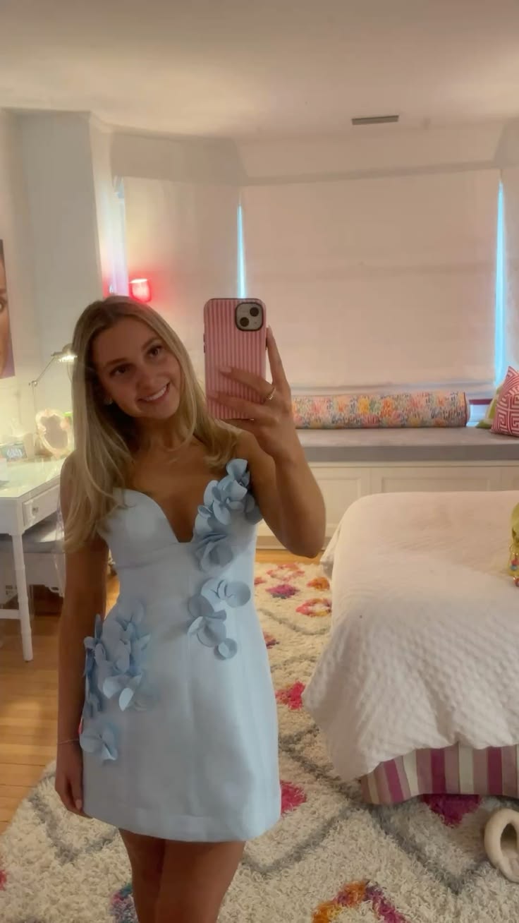Cute Homecoming Dresses Outfit inspo Floral Hoco Dress Blue Sweetheart A line 16th Birthday Cocktail Outfits RB8346