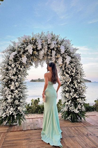 Elegant Mermaid Strapless Mint Green Sleeveless Prom Dress Long Prom Gown AB213