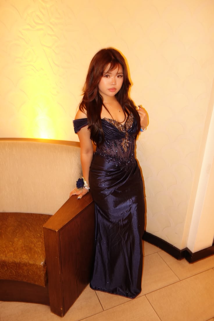 Navy Blue Prom Dress Off The Shoulder Mermaid Grad Formal Gown Long Graduation Outfits For Women RB9553