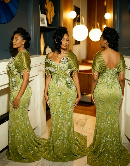 Sparkly Sweetheart Green Elegant Sequin Long Party Dress Prom Dresses Mermaid Bodycon For Women N4084
