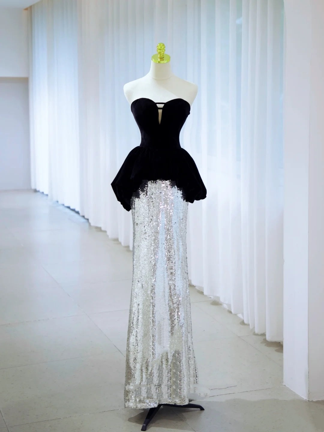 Sexy Mermaid Sweetheart Black Top Silver Sequin Long Prom Dresses Party Dress 19th Birthday Outfits Graduation Gown N2844