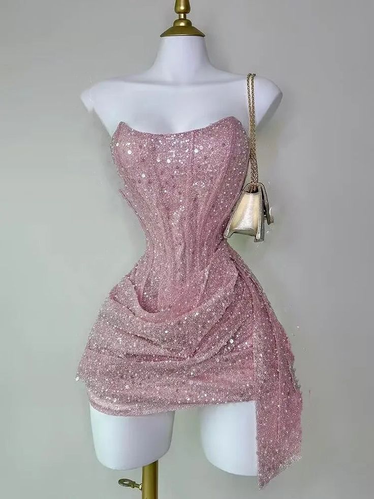 Cute Sheath Strapless Pink Sequin Mini Short Formal 8th Grade Homecoming Dresses Summer Middle School Hoco Dress N4736