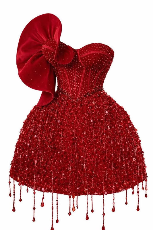 Sparkling Short Homecoming Dresses Ball Gown Sweetheart Red Sequin Semi Formal Graduation Mini Hoco Outfit RB4636
