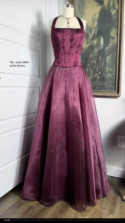 Burgundy Halter Lace Sheath Long Evening Prom Dress AB1864