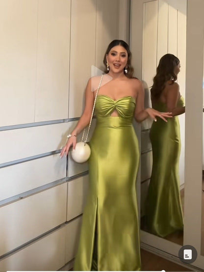 Simple Green Satin Mermaid Long Evening Prom Dresses, Sweetheart Prom Dress AB1854