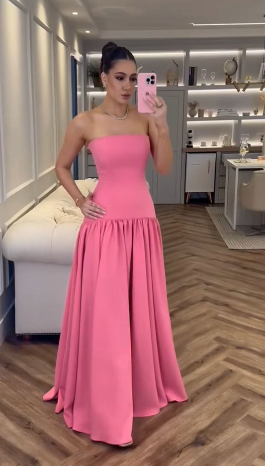 Charming A line Strapless Pink Drop Waist Summer 19th Birthday Elegant Outfit Wedding Guest Dresses N4163