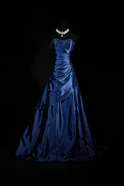 Sweetheart Satin A Line Prom Dresses Beaded Formal Evening Dress Formal Dress N777
