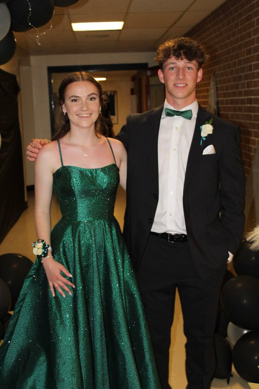 Modest Night Aesthetic Ball Gown Spaghetti Strap Dark Green College Formal Outfit Long Prom Graduation Dresses For Teens N1137