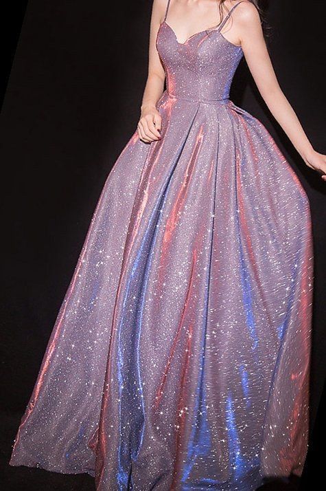 New Women’s Long Prom Dress A Line Spaghetti Straps Lilac Sequin Elegant Formal Graduation Party Gown RB9500