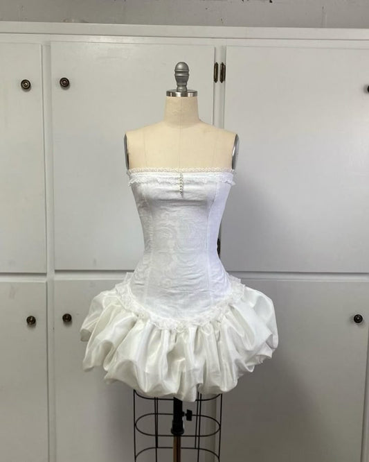 Cute Ball Gown Strapless White Short High Shool Grad Hoco Outfit Homecoming Dresses RB4643