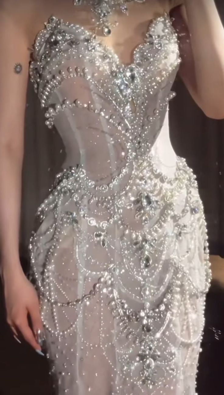 Glitter Mermaid High Neck White Silver Beaded Long Prom Dresses With Train Inspiration Evening Gowns For Women Formal Party Dress AB1287