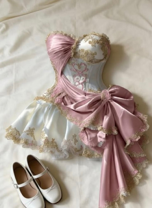 Beautiful Ball Gown Sweetheart Pink With Gold Lace Mini Graduation Dresses Short Inspo Senior Homecoming Outfits RB3558