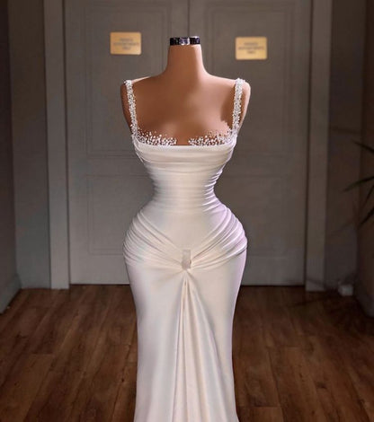 Straps Mermaid Prom Dress Sleeveless With Beads Evening Dress AB1641