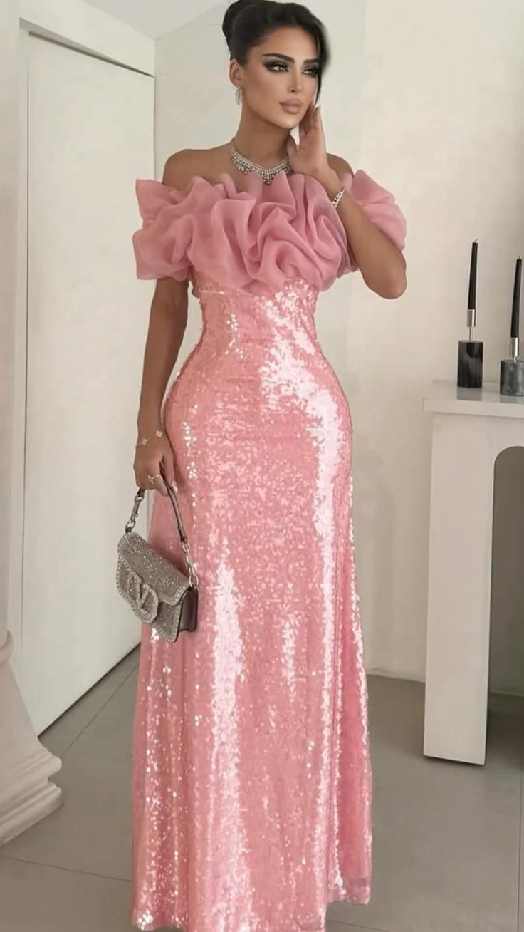 Sexy Off The Shoulder Pink With Sleeves Long Prom Dresses Mermaid For Women N4162