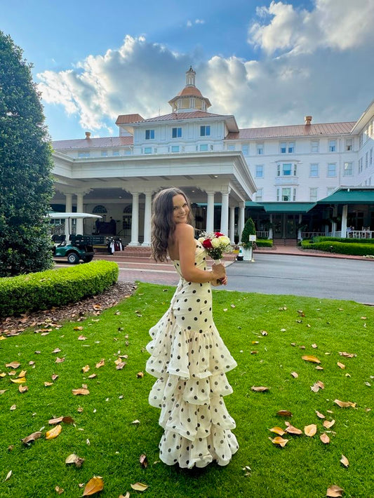 Modest Night Aesthetic Mermaid Sweetheart Tiered Layers Black Polka Dot College Formal Outfit Long Prom Graduation Dresses For Teens N1135