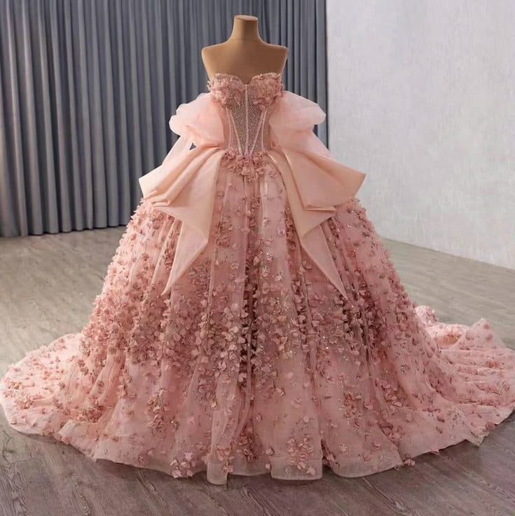 Dreamy pink Princess Ball Gown Wedding & Formal Events Sweetheart With Flowers Quince Dress Quinceanera Dresses Birthday Outfits RB8237