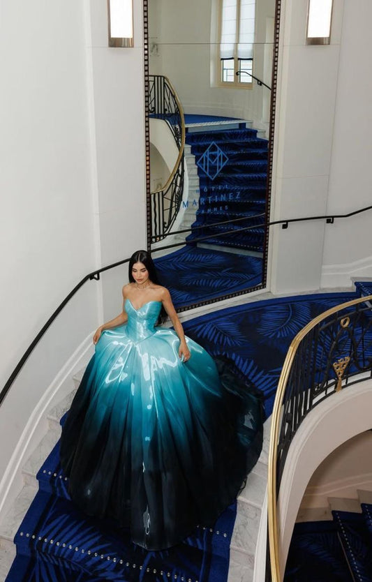 Blue Vintage Fashion Long Prom Dresses Ball Gown Evening Dress For Women AB1461