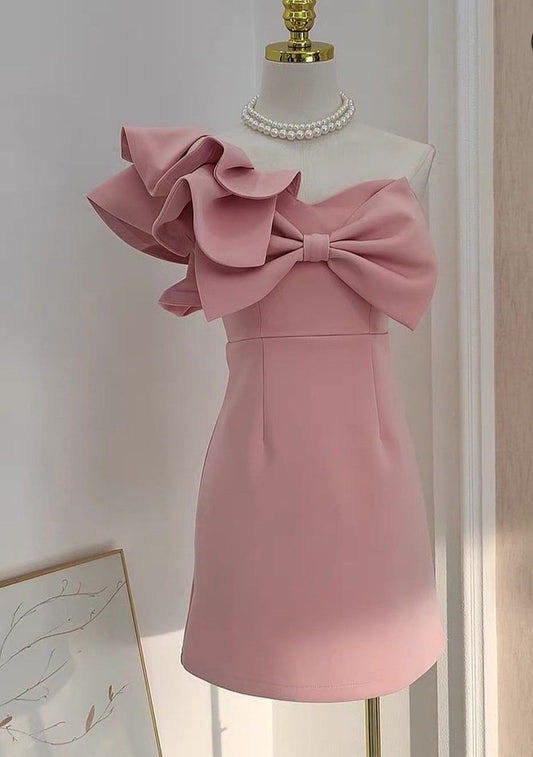 Classic Sheath One Shoulder Pink Satin Short High Shool Grad Hoco Outfit Homecoming Dresses RB4650