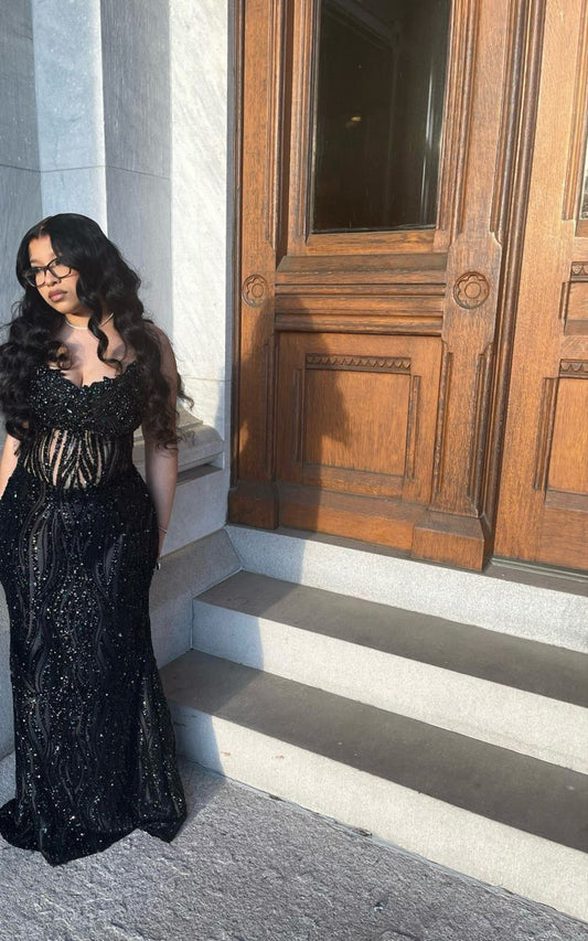 Sparkly Mermaid Sweetheart Prom Dresses For Plus Size Black People Girls Sequin Beaded Crystals Long Formal Evening Party Gown N822
