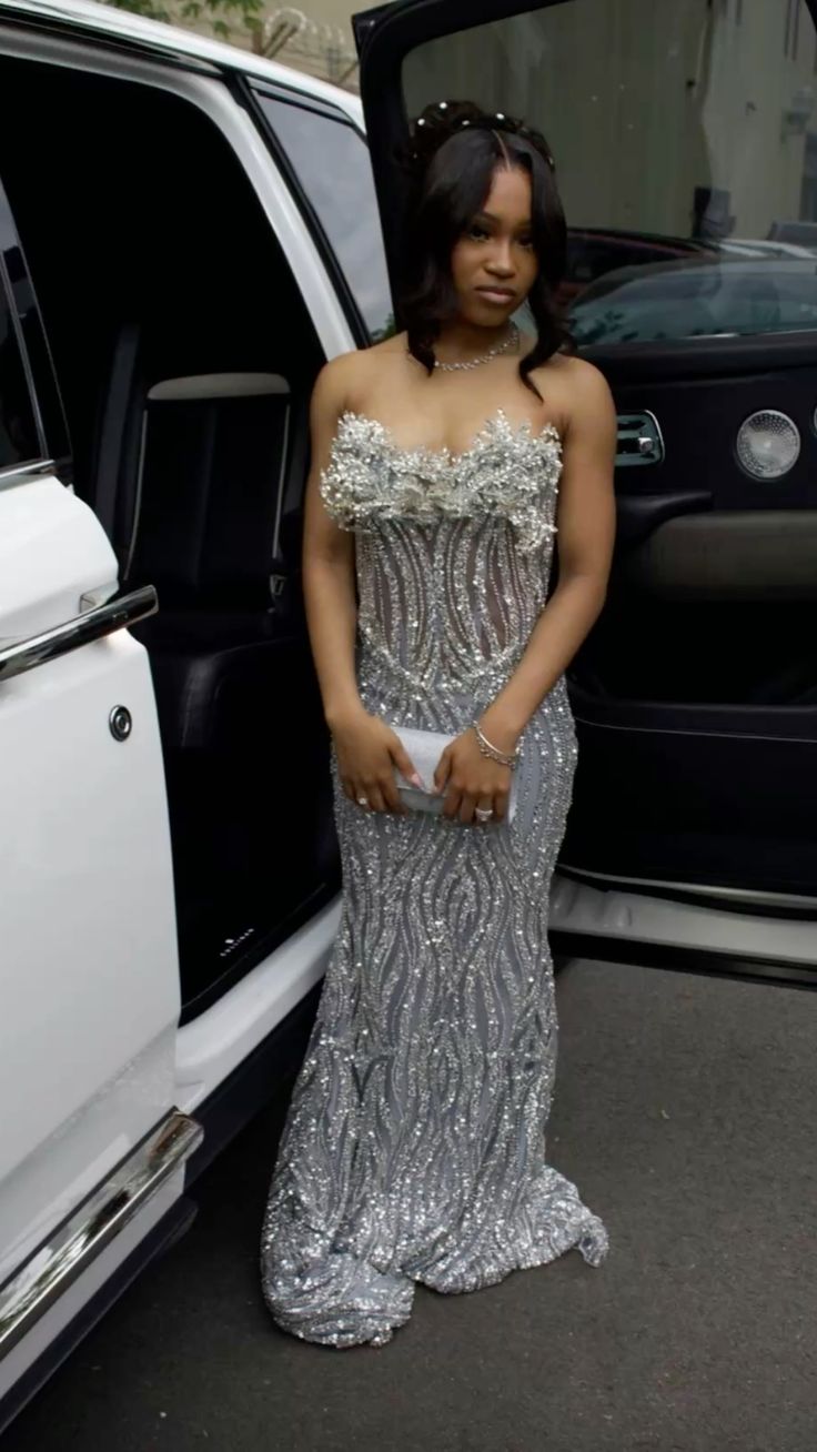 Sparkly Prom Dresses Mermaid Sweetheart Silver Sequin Sparkle Red Carpet Evening Gown For Black Women Girls N4045