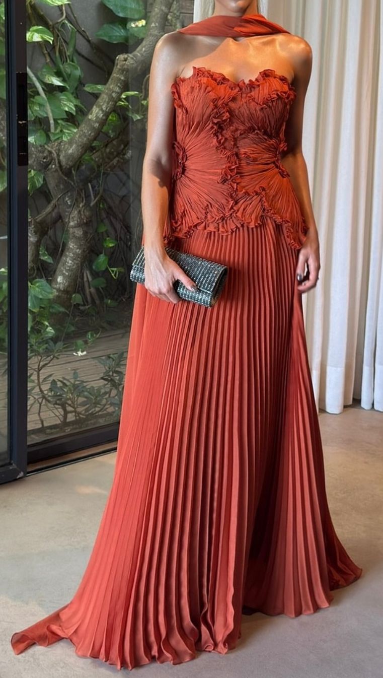 Charming A line Sweetheart Rust Red Inspiration Sleeveless Long Prom Dresses Wedding Guest Dress Prom Gowns AB261