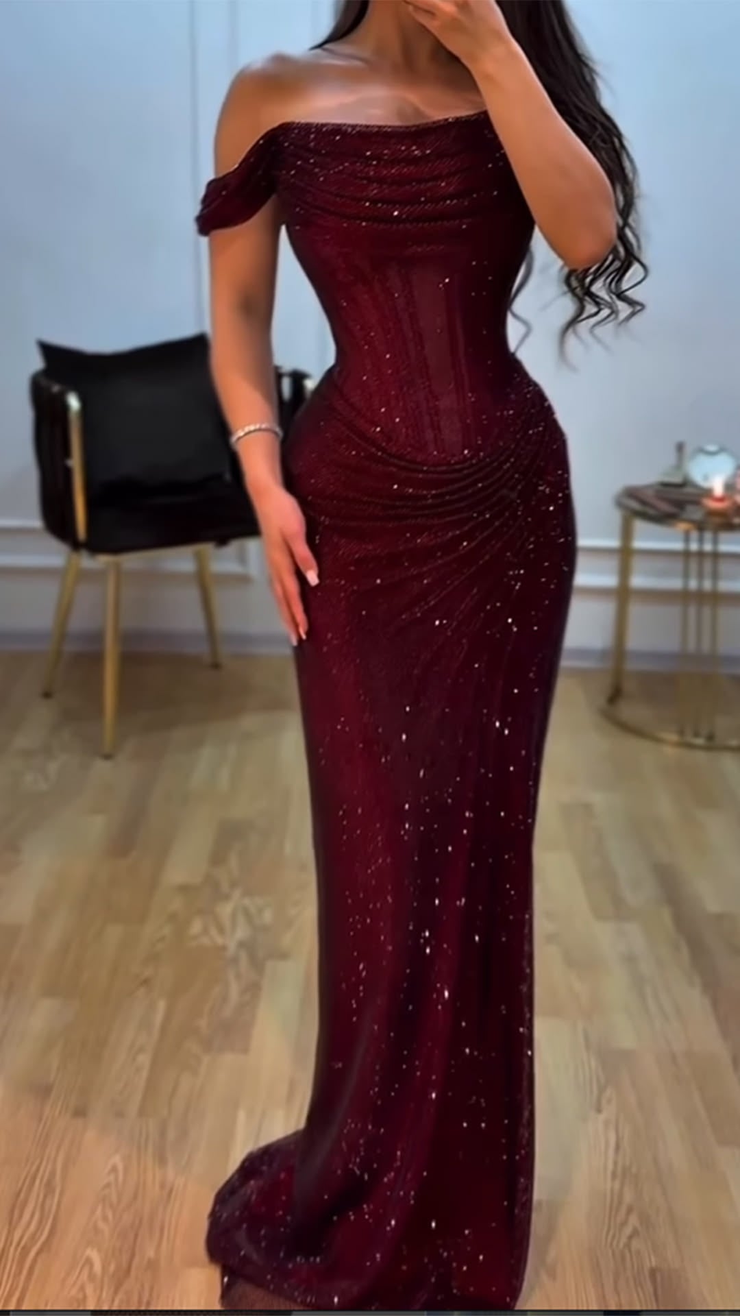 Off-Shoulder Sparkly Mermaid Prom Dresses Senior School Event Dress Formal Gown N621