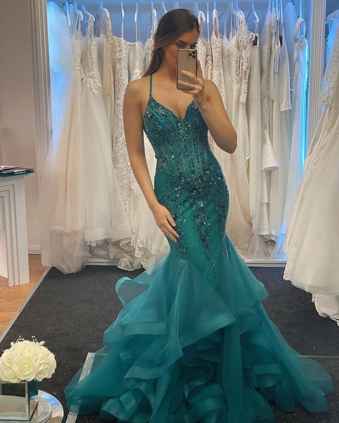 Shinning Mermaid Halter Blue Tulle For Women Party Dresses Long Formal Prom Dress 22th Birthday Gown AB1399