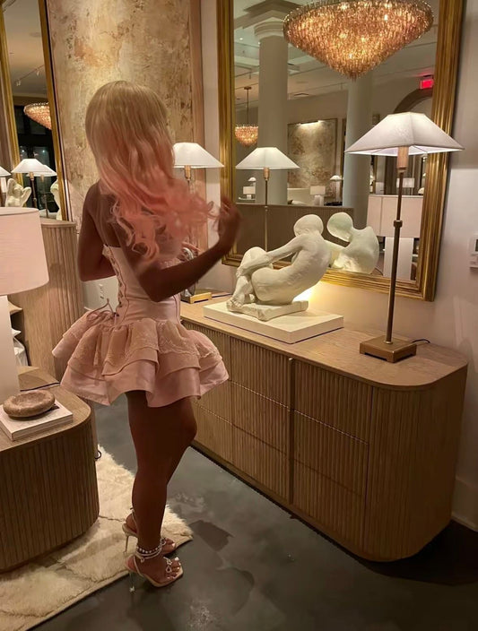 Dream Ball Gown Sweetheart Pink Lace For Black Girls Short Night 22 Birthday Dresses Inspo Mini Cocktail Outfits RB3711