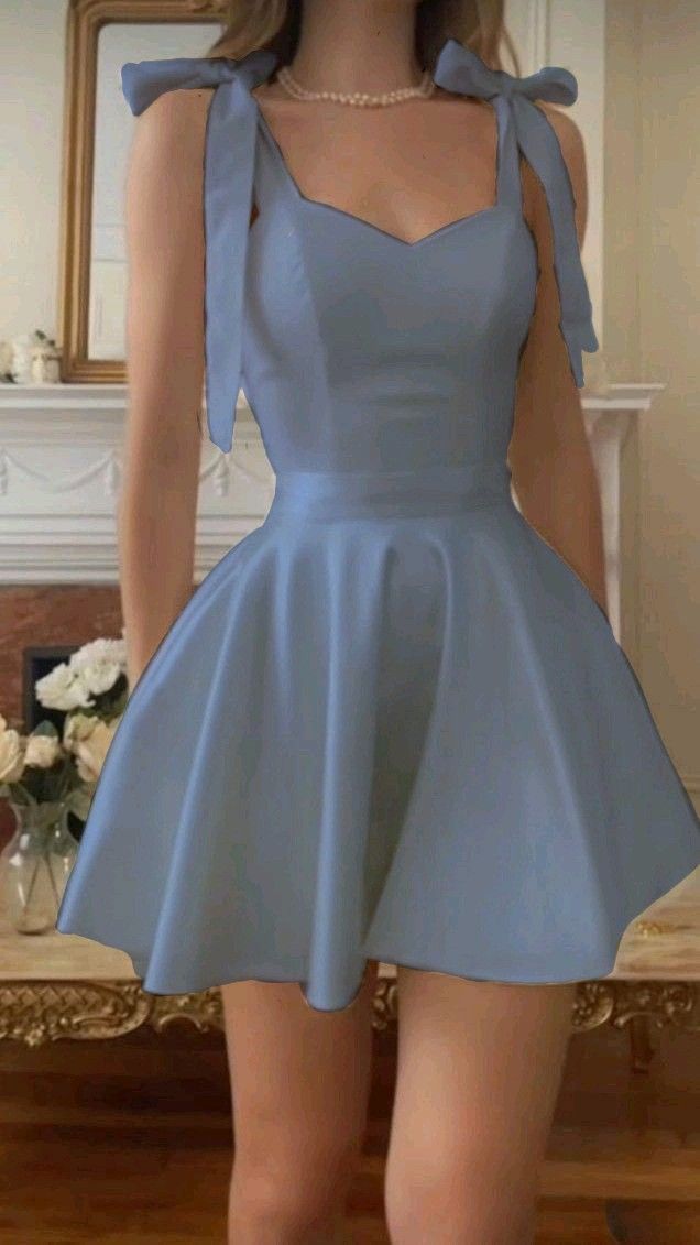 Classic A line Spaghetti Strap With Bow Blue Short High Shool Grad Hoco Outfit Homecoming Dresses RB4657