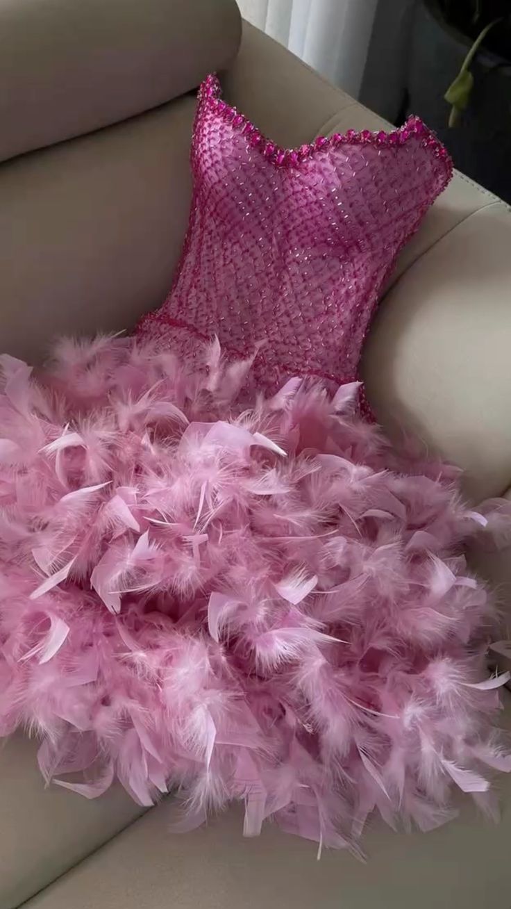 Sophisticated Sheath Sweetheart Pink Feathers With Beaded For Women Girls Graduation Dress Short Mini Homecoming Dresses Hoco Outfit RB3669