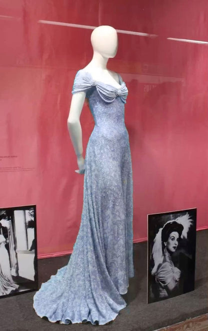 Vintage A line Sweetheart Blue Lace Long Prom Dresses Elegant Evening Gowns Dance Outfits N533