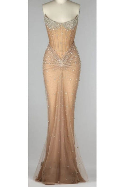 Luxurious Mermaid Crystal Beaded Embroidered Corset Prom Dress 20th Birthday Outfits N876