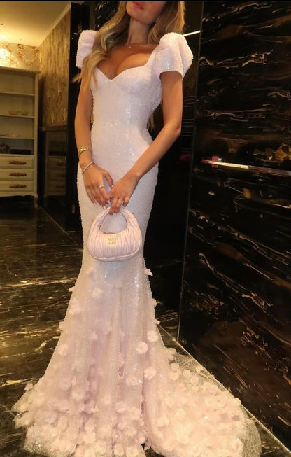 Sparkly Mermaid Sweetheart Pink Sequin With Short Puffy Sleeves Long Prom Dresses Impress 18th Birthday Outfits Party Gown N278