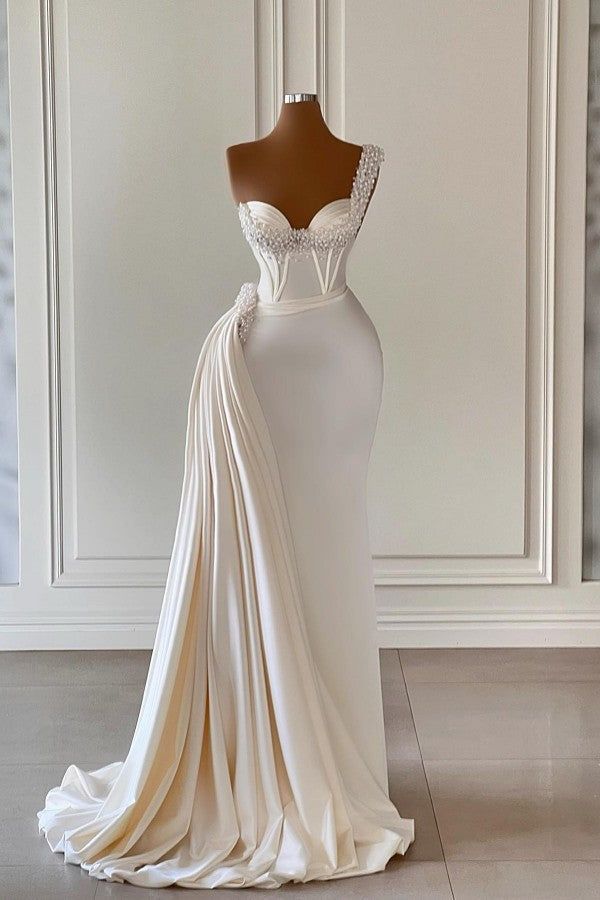 Mermaid Asymmetrical Sweetheart Beaded Floor-length Sleeveless With Side Train Prom Dress AB1645