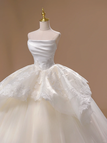 Princess Ball Gown Strapless Satin Sleeveless Long Wedding Dress Beautiful Formal Cute Wedding Dresses DH2805