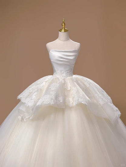 Princess Ball Gown Strapless Satin Sleeveless Long Wedding Dress Beautiful Formal Cute Wedding Dresses DH2805