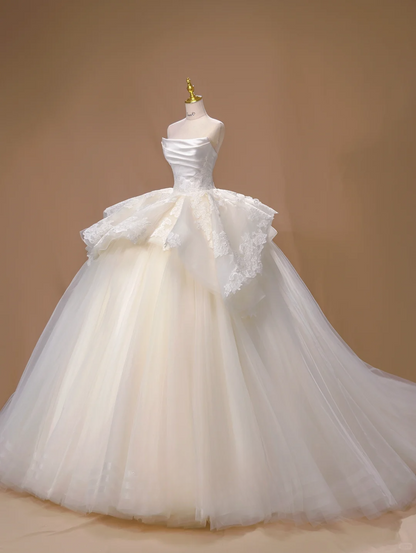 Princess Ball Gown Strapless Satin Sleeveless Long Wedding Dress Beautiful Formal Cute Wedding Dresses DH2805