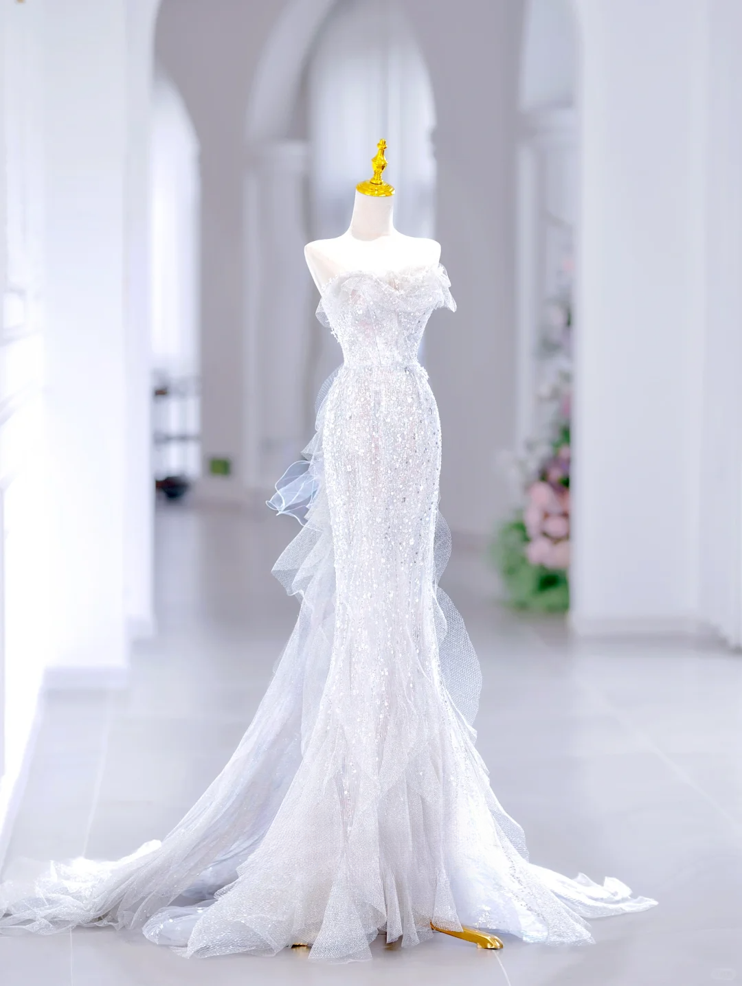 Princess Mermaid Sweetheart Sleeveless Long White Sequin Wedding Dress Beautiful Formal Cute Wedding Dresses DH2810
