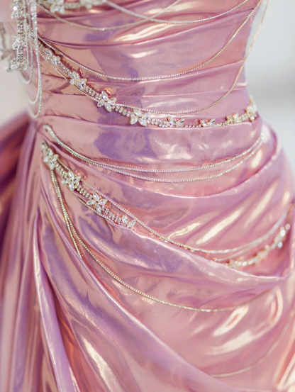 Elegant Mermaid Sweetheart Pink Satin Long Floor Length Prom Dress Inspiration Long Prom Dresses DH2815