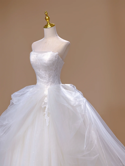 Princess Ball Gown Strapless Tulle White Long Wedding Dress Beautiful Formal Brides Gown Wedding Dresses DH2816
