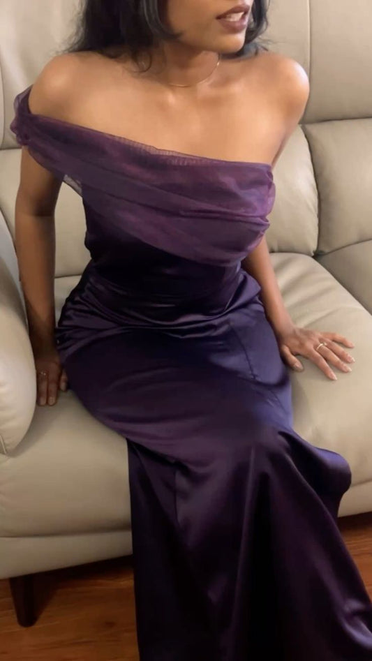 Classy Mermaid One Shoulder Purple Satin Long Prom Dresses Inspiration Prom Gown DH2970