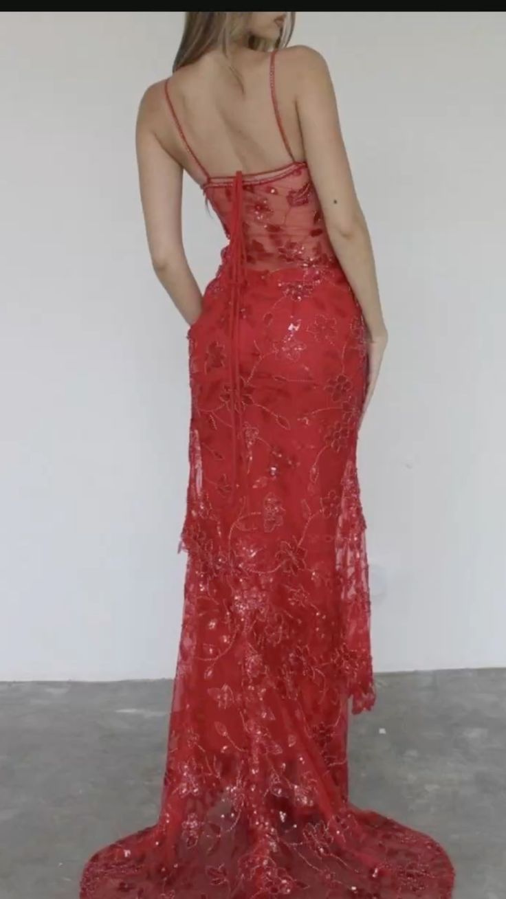 Charming Mermaid Spaghetti Straps Red Sequin Long Prom Dresses Inspiration Party Dress Prom Gown dh3263